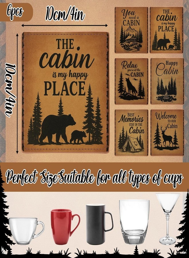 Ferrochef Rustic Cabin Bear Artificial Leather Coasters Set of 6 with Holder Bear Forest Wild Animals Square Leather Drinks Coaster for Farmhouse Country Tabletop Coffee Table Bar Xmas Birthday Gift - Image 2